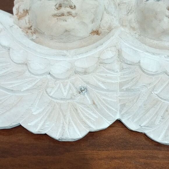 Vintage Hand Carved Wooden Putti Double Cherub Angel Wall Art ~ 13.5 x 5.5 - Picture 4 of 5